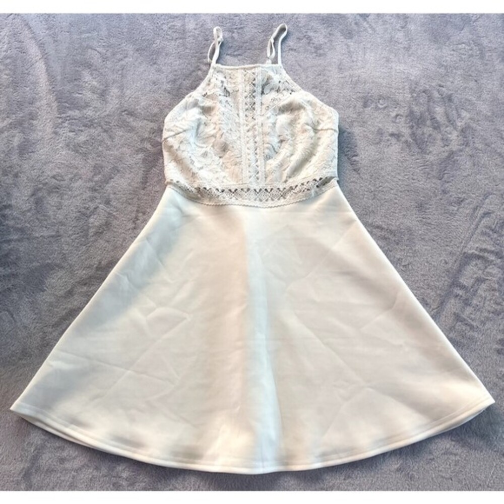Francesca's Dress Womens S White Lace Skater Short High Neck Cottagecore‎ Boho